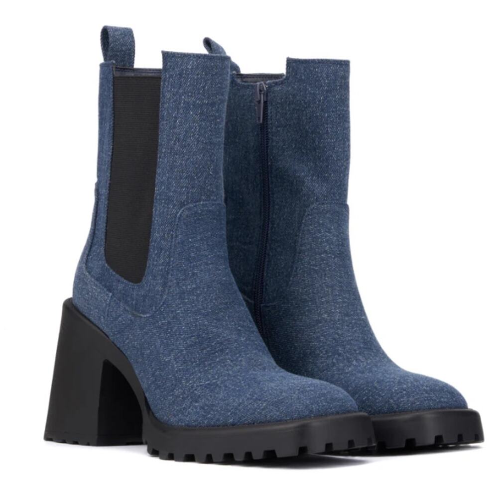 Olivia Miller No Notes Ankle Boots Platform Chunky Block Heels Denim Y2K Grunge